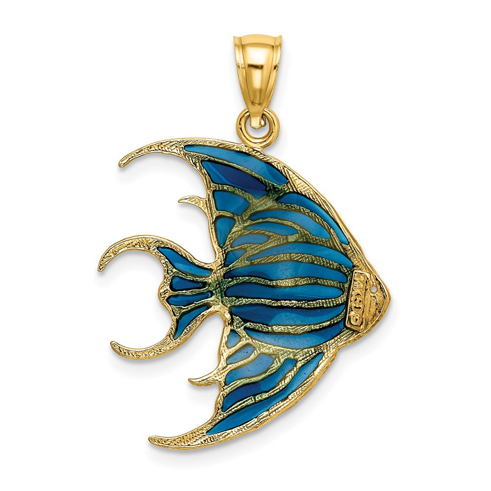 14k Yellow Gold W/ Blue Enameled Angelfish Charm