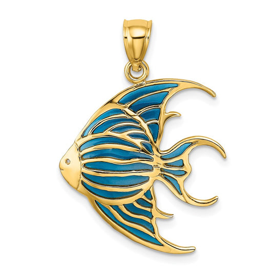 14k Yellow Gold W/ Blue Enameled Angelfish Charm