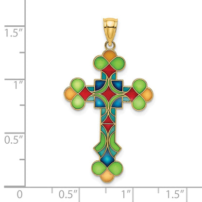 14k Yellow Gold Multi Color Enameled Cross Charm