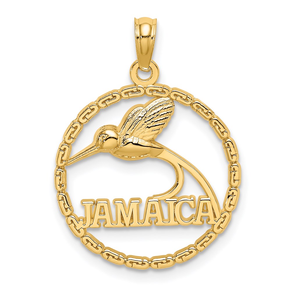 14k Yellow Gold JAMAICA w/ Bird in Circle Charm