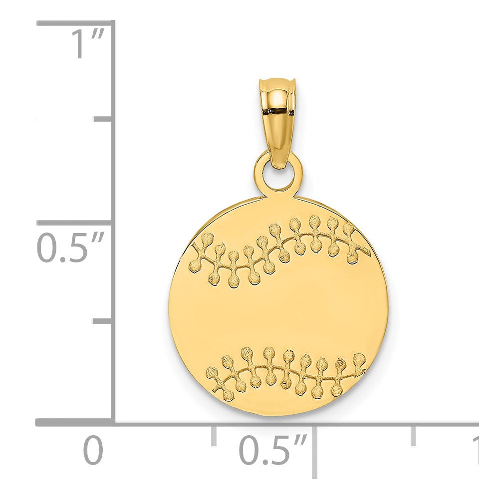 14k Yellow Gold Polished and Textured Flat Baseball Charm