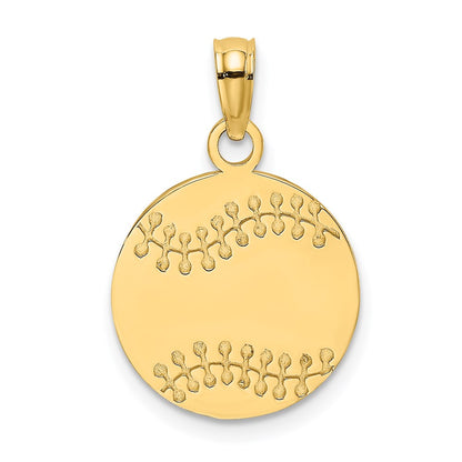 14k Yellow Gold Polished and Textured Flat Baseball Charm
