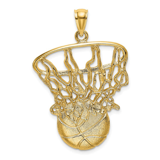 14k Yellow Gold Swoosh Basketball and Net Charm