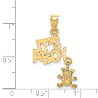 14k Yellow Gold Moveable ITS A BOY with Teddy Bear Charm