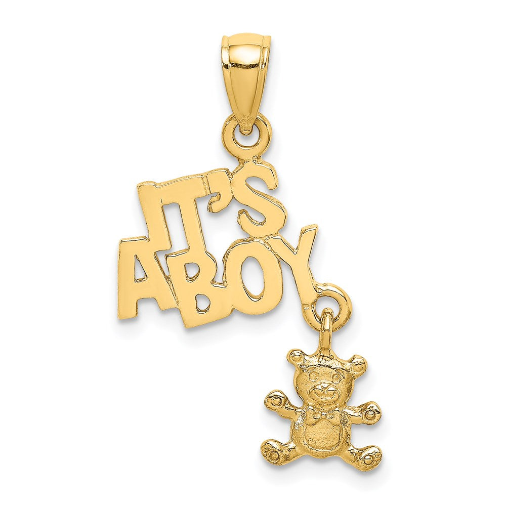 14k Yellow Gold Moveable ITS A BOY with Teddy Bear Charm