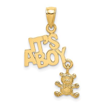 14k Yellow Gold Moveable ITS A BOY with Teddy Bear Charm