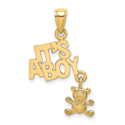 14k Yellow Gold Moveable ITS A BOY with Teddy Bear Charm