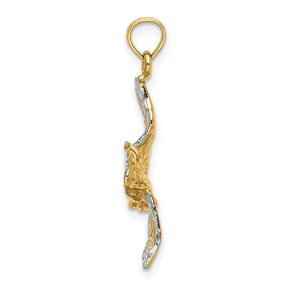 14k Yellow u0026 Rhodium Gold with White Rhodium 3-D Flying Pelican Charm