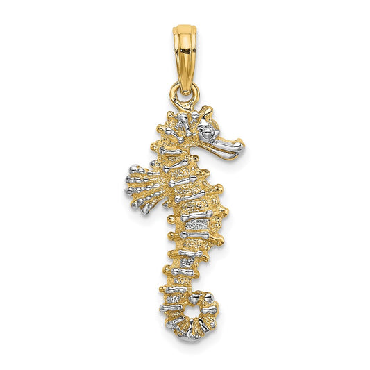 14k Yellow u0026 Rhodium Gold with White Rhodium 3-D Seahorse Charm