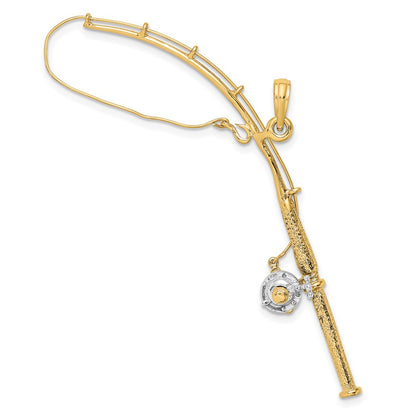 14k Yellow u0026 Rhodium Gold w/Rhodium 3-D Moveable Fishing Pole W/ Reel Charm