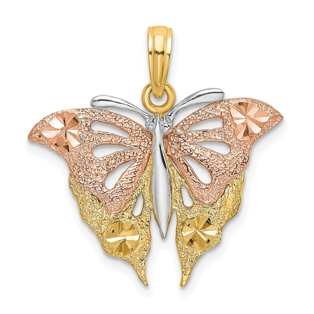 14k Two-tone Gold Two-tone Gold and White Rhodium Diamond-cut Butterfly Charm