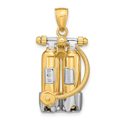 14k Yellow u0026 Rhodium Gold w/Rhodium 3-D Double Scuba Tanks W/Air Hose Charm
