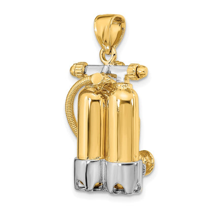 14k Yellow u0026 Rhodium Gold w/Rhodium 3-D Double Scuba Tanks W/Air Hose Charm