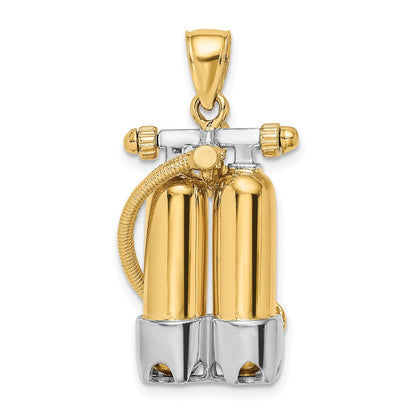 14k Yellow u0026 Rhodium Gold w/Rhodium 3-D Double Scuba Tanks W/Air Hose Charm