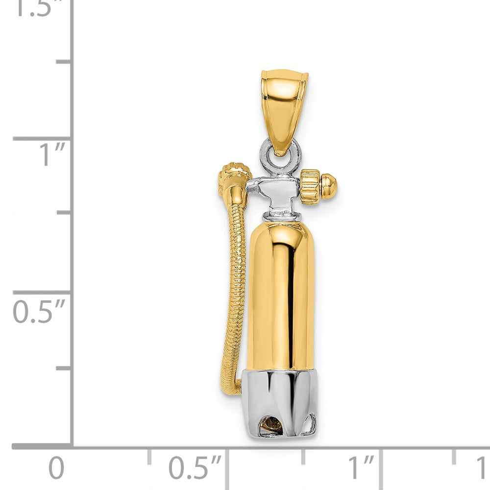 14k Yellow u0026 Rhodium Gold w/Rhodium 3-D Single Scuba Tank W/ Hose Charm