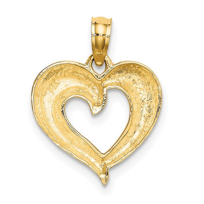 14k Yellow u0026 Rhodium Gold w/ RH Polished and Textured Heart Charm