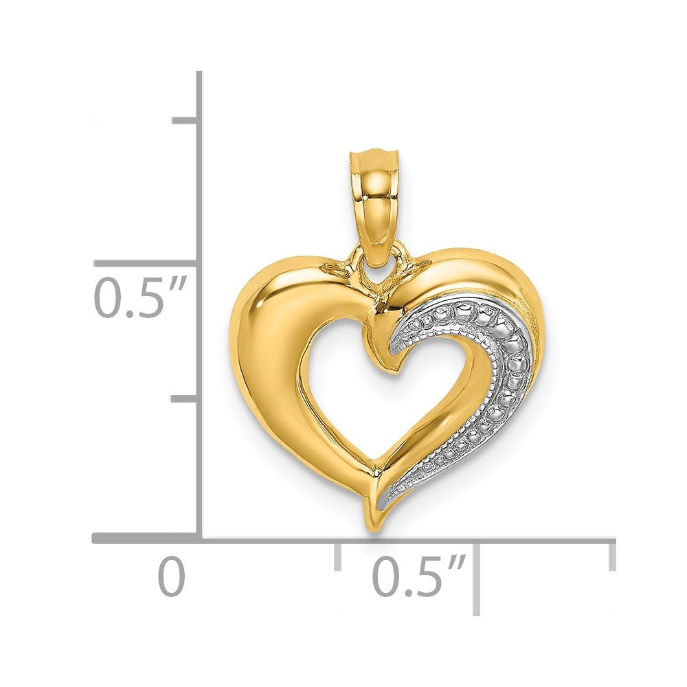 14k Yellow u0026 Rhodium Gold w/ RH Polished and Textured Heart Charm