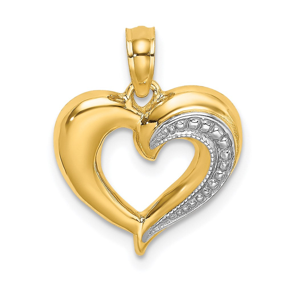 14k Yellow u0026 Rhodium Gold w/ RH Polished and Textured Heart Charm