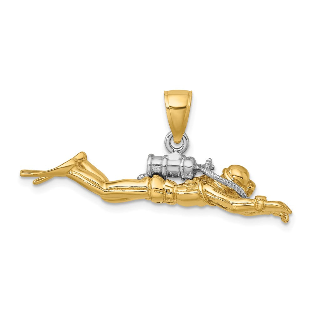 14k Yellow u0026 Rhodium Gold w/Rhodium 3-D Male Scuba Diver Charm