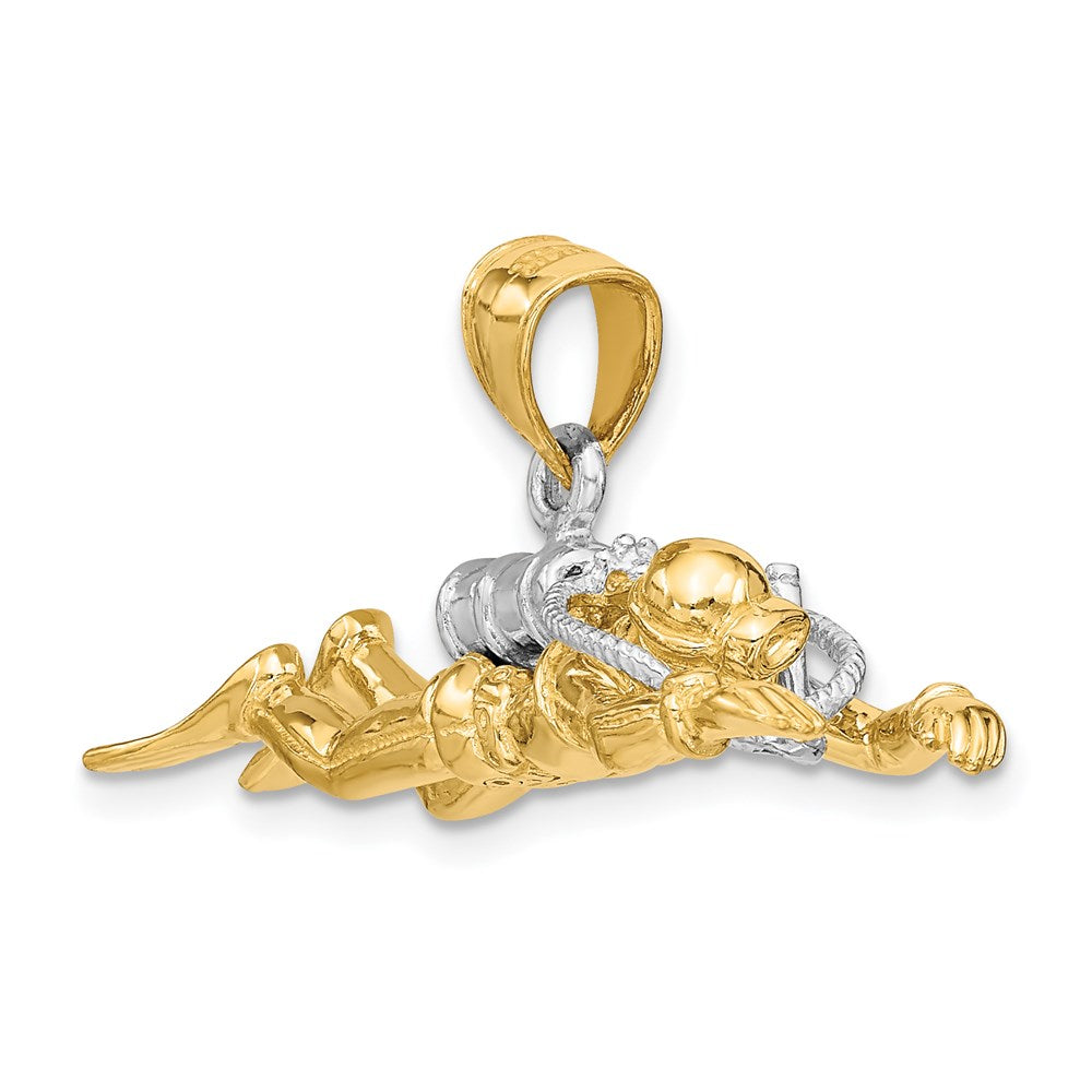 14k Yellow u0026 Rhodium Gold w/Rhodium 3-D Male Scuba Diver Charm