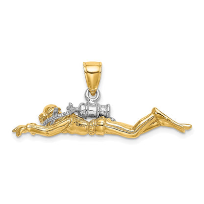 14k Yellow u0026 Rhodium Gold w/Rhodium 3-D Male Scuba Diver Charm
