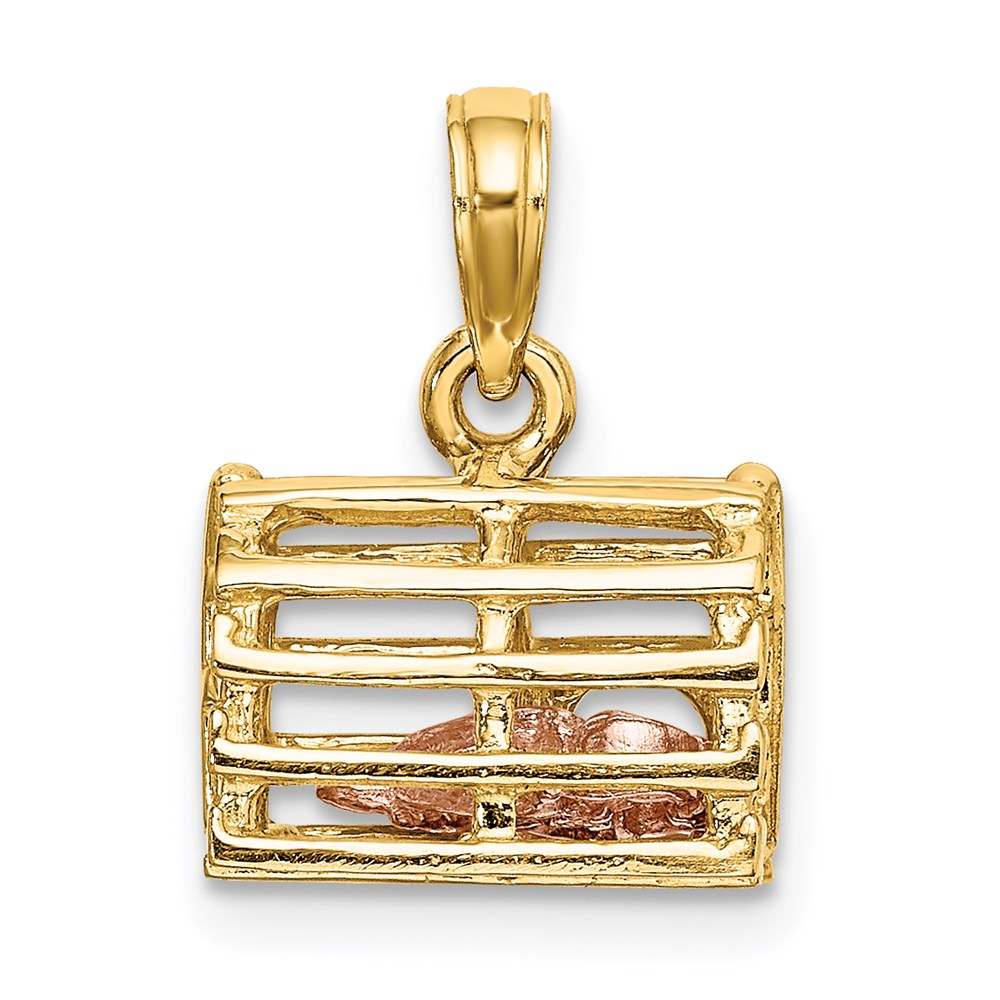 14k Two-tone Gold Two-tone Gold Moveable 3-D Lobster(Pink)In Trap