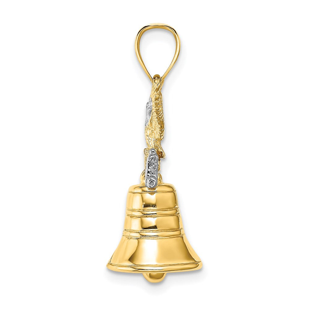 14k Yellow u0026 Rhodium Gold w/Rhodium 3D Moveable Liberty Bell w/Eagle Top Charm