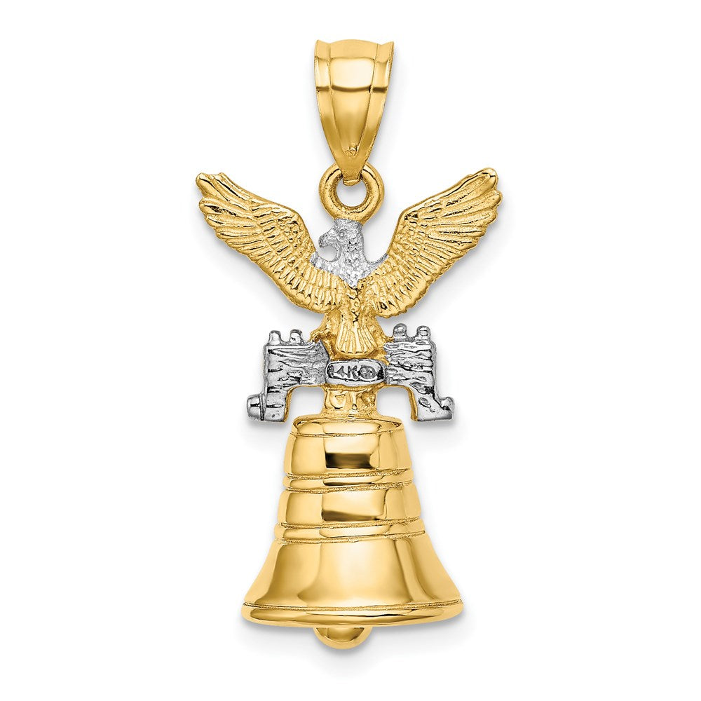 14k Yellow u0026 Rhodium Gold w/Rhodium 3D Moveable Liberty Bell w/Eagle Top Charm