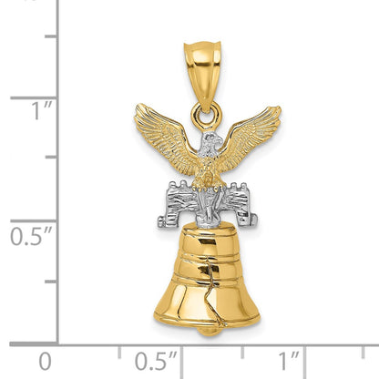 14k Yellow u0026 Rhodium Gold w/Rhodium 3D Moveable Liberty Bell w/Eagle Top Charm