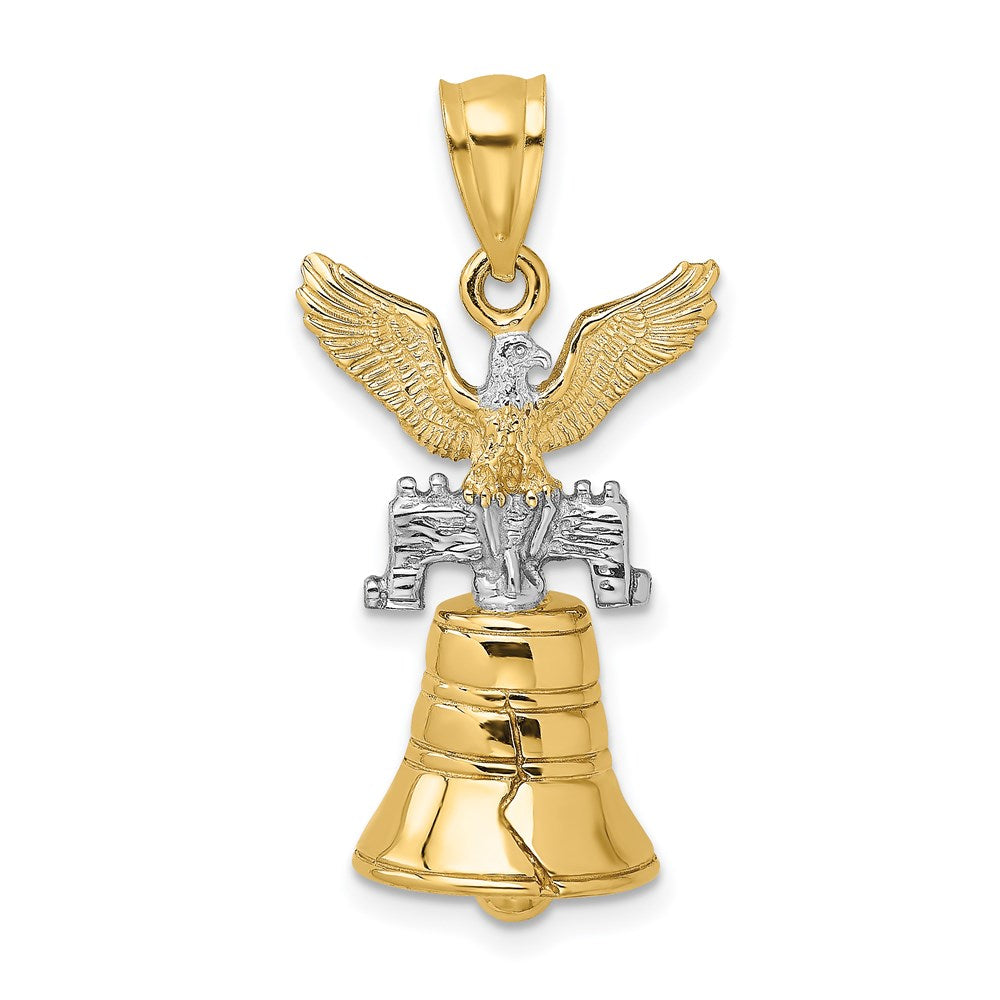 14k Yellow u0026 Rhodium Gold w/Rhodium 3D Moveable Liberty Bell w/Eagle Top Charm