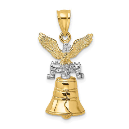 14k Yellow u0026 Rhodium Gold w/Rhodium 3D Moveable Liberty Bell w/Eagle Top Charm
