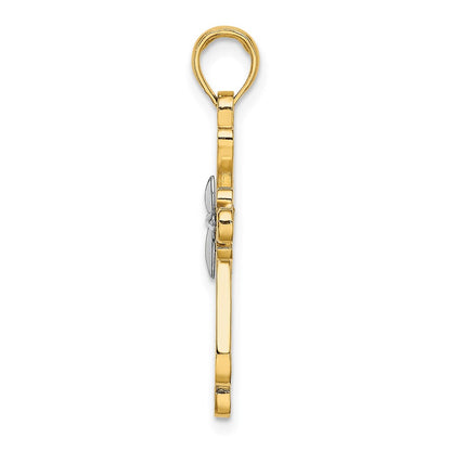 14k Yellow u0026 Rhodium Gold W/ Rhodium Polished Fancy Cross Charm