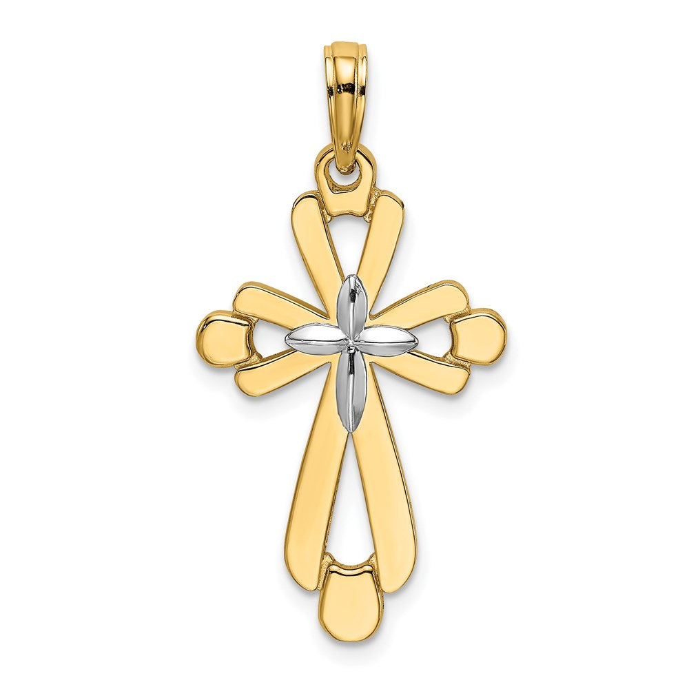 14k Yellow u0026 Rhodium Gold W/ Rhodium Polished Fancy Cross Charm