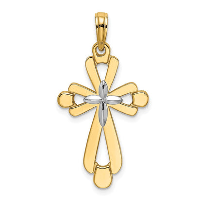 14k Yellow u0026 Rhodium Gold W/ Rhodium Polished Fancy Cross Charm