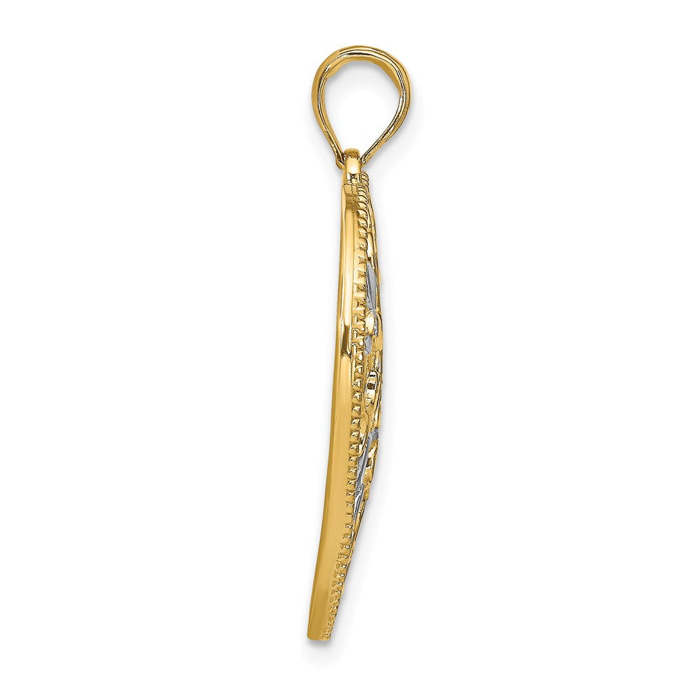 14k Yellow u0026 Rhodium Gold w/Rhodium Filigree Leaf Accent Heart Charm