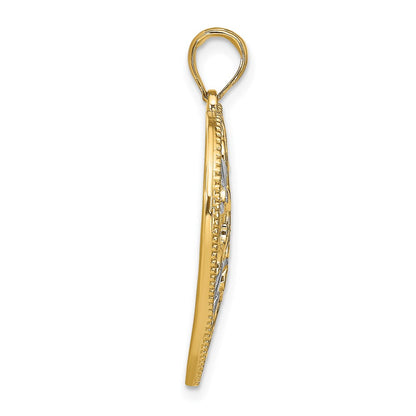 14k Yellow u0026 Rhodium Gold w/Rhodium Filigree Leaf Accent Heart Charm