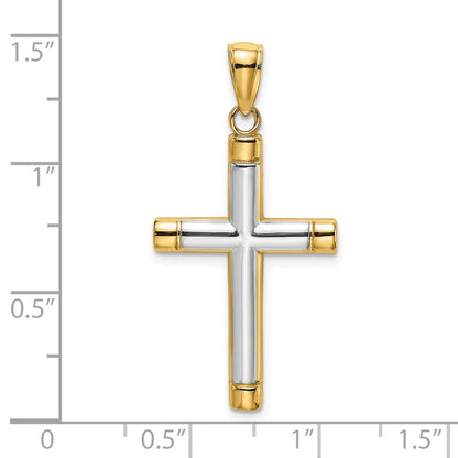 14k Yellow u0026 Rhodium Gold W/ Rhodium Polished Tubular Cross Charm