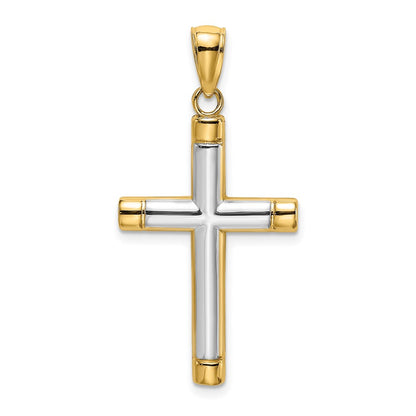 14k Yellow u0026 Rhodium Gold W/ Rhodium Polished Tubular Cross Charm