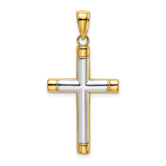14k Yellow u0026 Rhodium Gold W/ Rhodium Polished Tubular Cross Charm