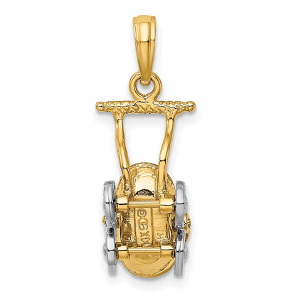 14k Yellow u0026 Rhodium Gold w/ Rhodium 3-D Baby Stroller w/ Moveable Wheels Charm