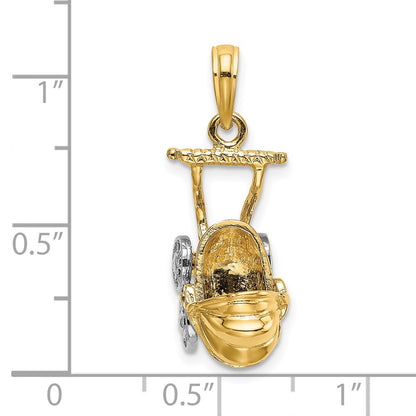14k Yellow u0026 Rhodium Gold w/ Rhodium 3-D Baby Stroller w/ Moveable Wheels Charm