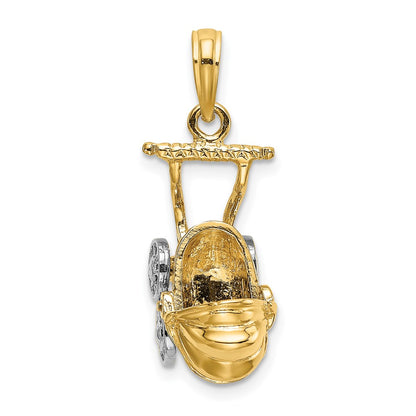 14k Yellow u0026 Rhodium Gold w/ Rhodium 3-D Baby Stroller w/ Moveable Wheels Charm