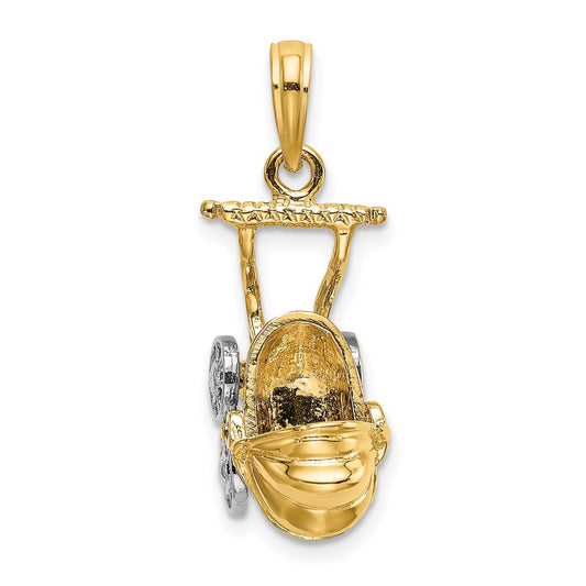 14k Yellow u0026 Rhodium Gold w/ Rhodium 3-D Baby Stroller w/ Moveable Wheels Charm