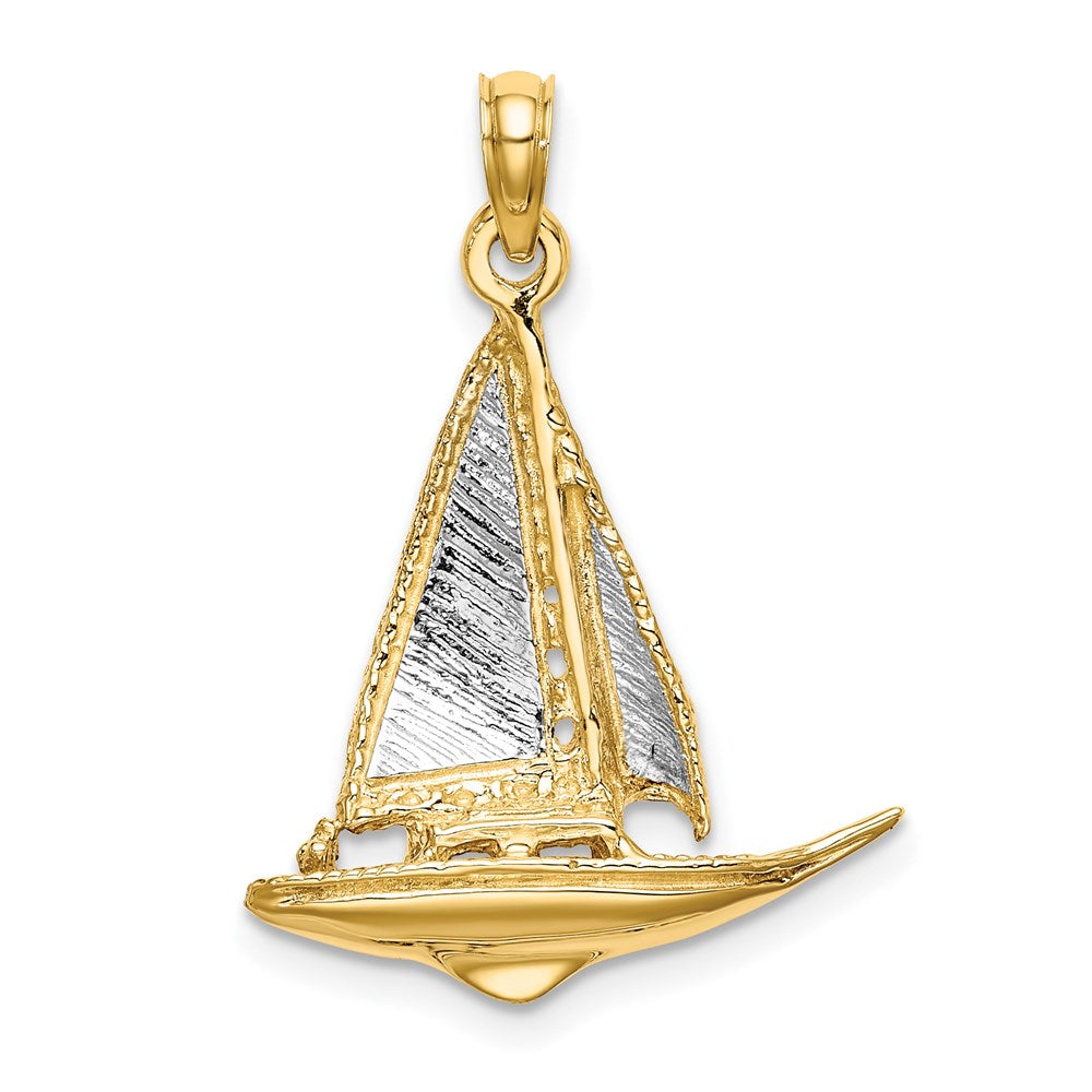 14k Yellow u0026 Rhodium Gold W/ Rhodium 3-D Polished Sailboat Charm