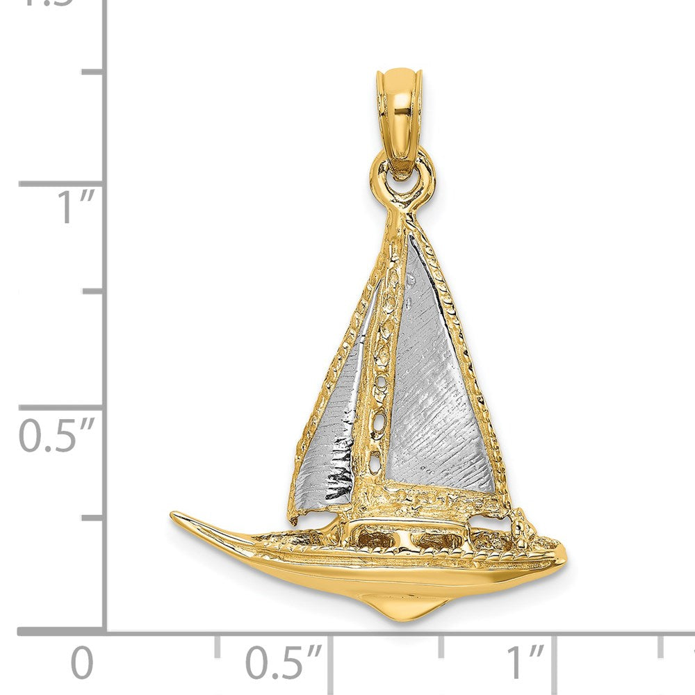 14k Yellow u0026 Rhodium Gold W/ Rhodium 3-D Polished Sailboat Charm