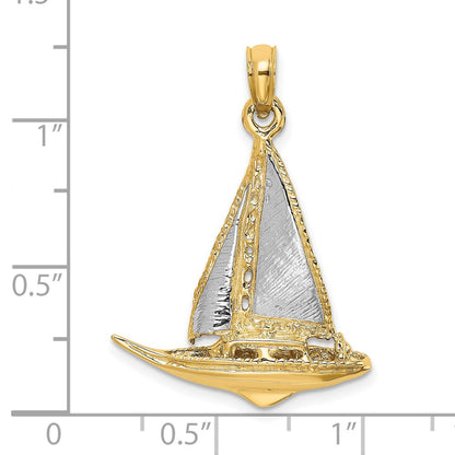 14k Yellow u0026 Rhodium Gold W/ Rhodium 3-D Polished Sailboat Charm