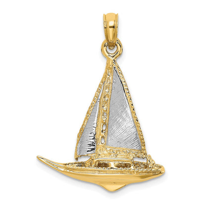 14k Yellow u0026 Rhodium Gold W/ Rhodium 3-D Polished Sailboat Charm