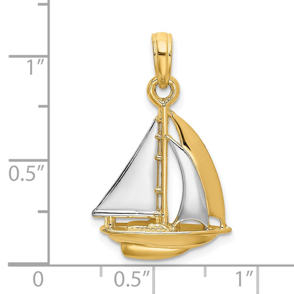 14k Yellow u0026 Rhodium Gold w/ Rhodium 3-D Polished Sailboat Charm
