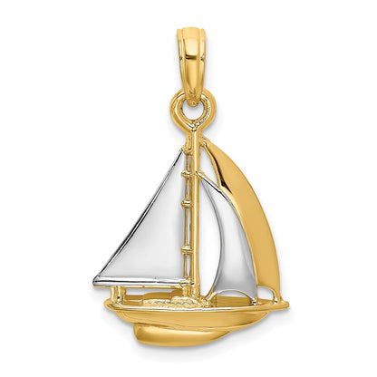 14k Yellow u0026 Rhodium Gold w/ Rhodium 3-D Polished Sailboat Charm