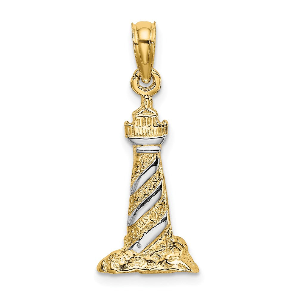 14k Yellow u0026 Rhodium Gold W/Rhodium 3-D Lighthouse Charm